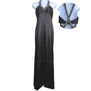 Flirt Maggie Sottero‎ Satin Halter Open Back Evening Gown XS Beaded Glam Dress